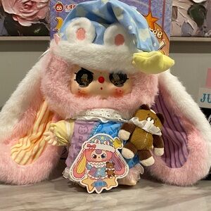 Adorable Pink and Blue Bunny Doll with Accessories golden liquid eyes